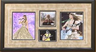 Framed Taylor Swift CD commemorative with hand signature and portrait photographs, offered as a fundraiser auction lot