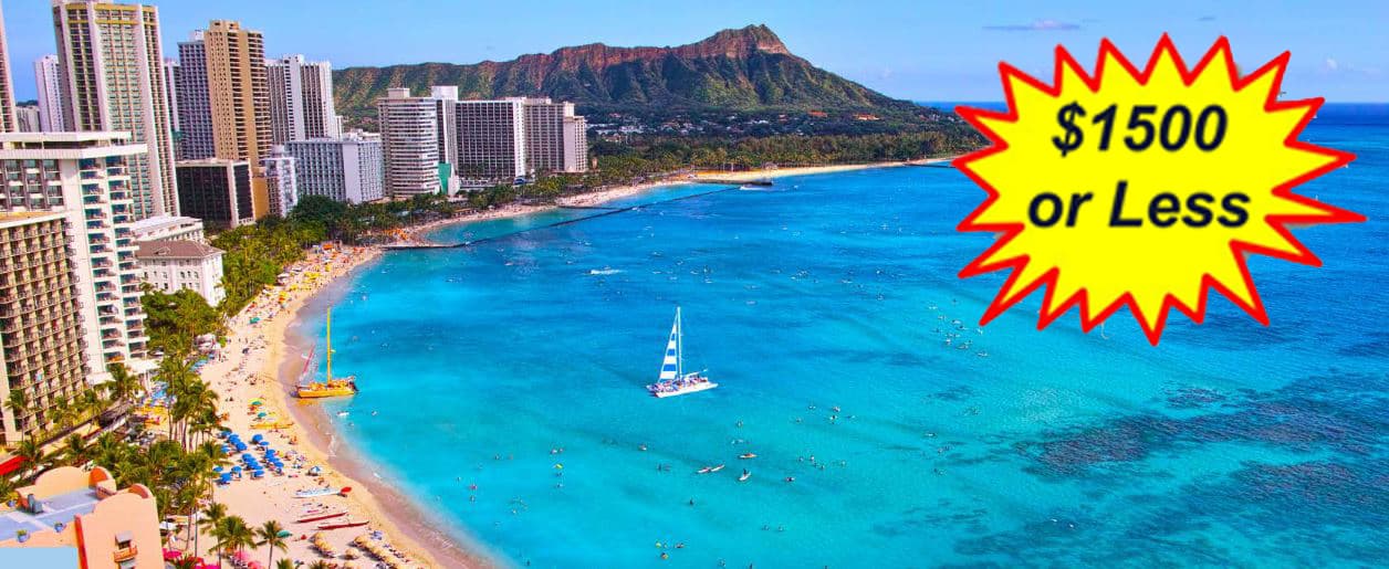 Waikiki beach and Diamond Head seen from above, representing the Outrigger Waikiki Beach Resort auction package