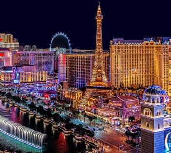 The Las Vegas Strip lit up at night, representing the donor vacation package